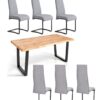 Conjunto de comedor mesa rustica canada sillas roma tela gris