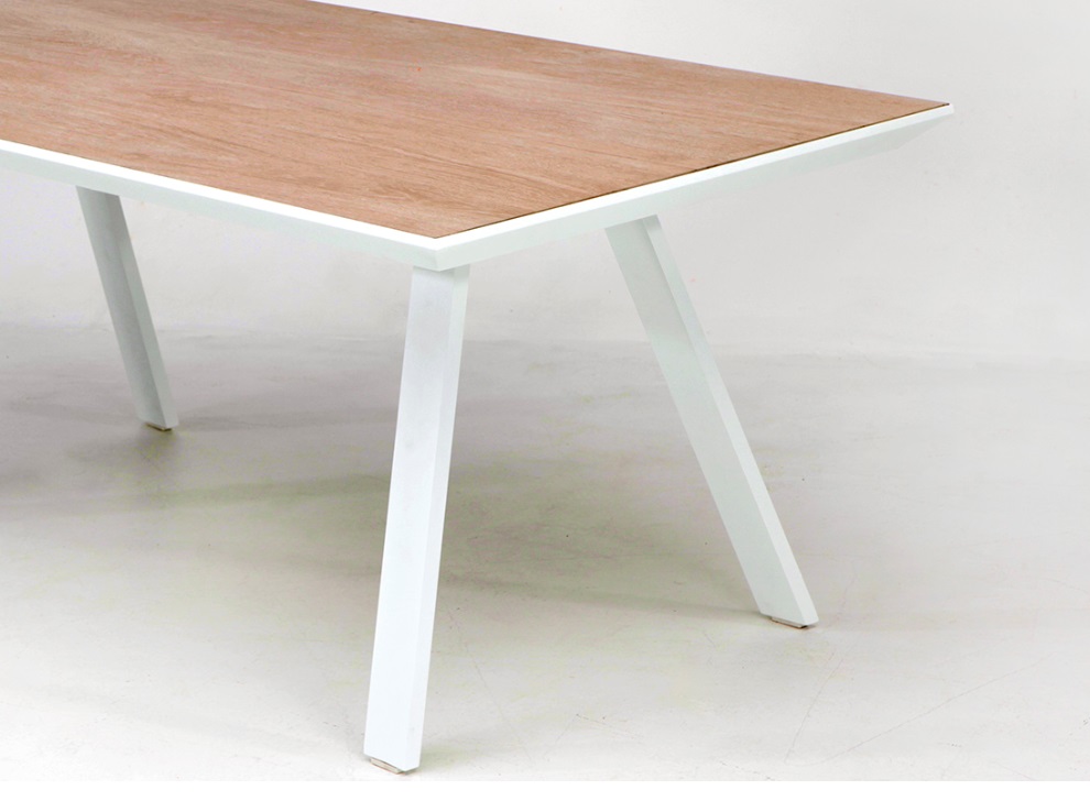 Mesa Siena aluminio blanco sobre ceramico madera roble 180x90