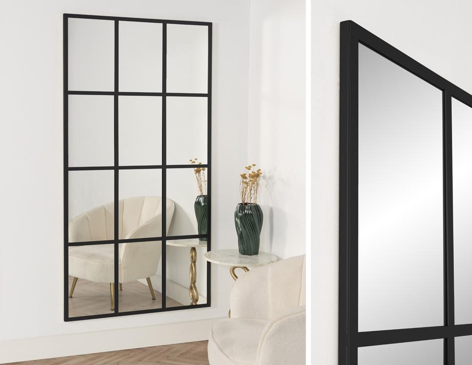 Espejo ventana metal negro 180x90 cm