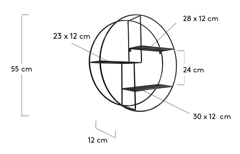 Estanteria circular de pared acero negro