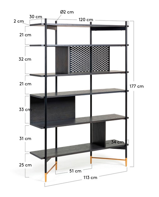 Estanteria libreria milano madera fresno grafito 177x120