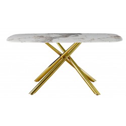 Mesa de cristal Zahra efecto mármol patas de metal dorado 160x90cm