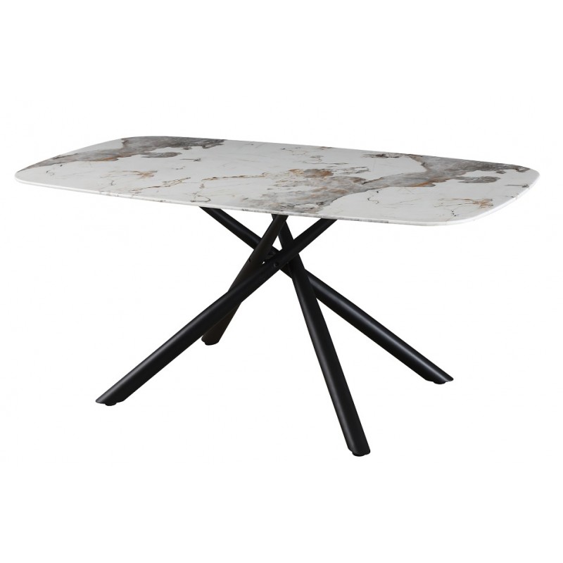 Mesa de cristal Zahra efecto mármol patas de metal negro 160x90cm