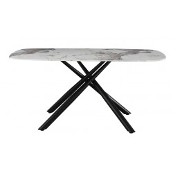 Mesa de cristal Zahra efecto mármol patas de metal negro 160x90cm