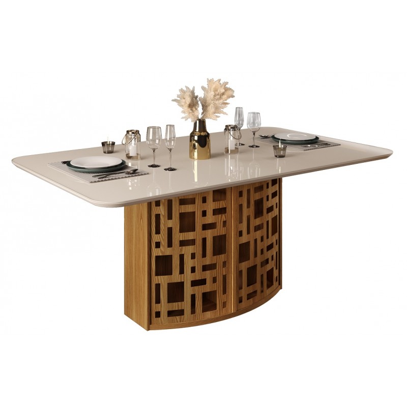 Mesa de comedor Kelly vidrio pegado roble blanco roto 170x90 cm