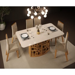 Mesa de comedor Kelly vidrio pegado roble blanco roto 170x90 cm