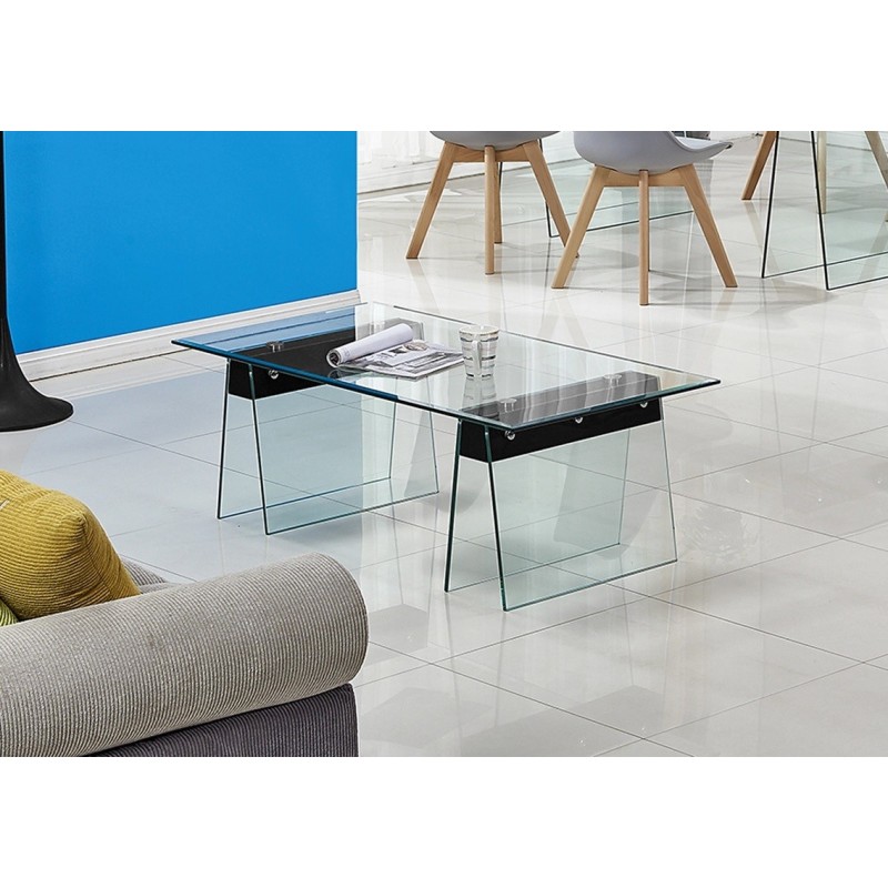 Mesa de centro Monaco cristal transparente madera 120x60cm