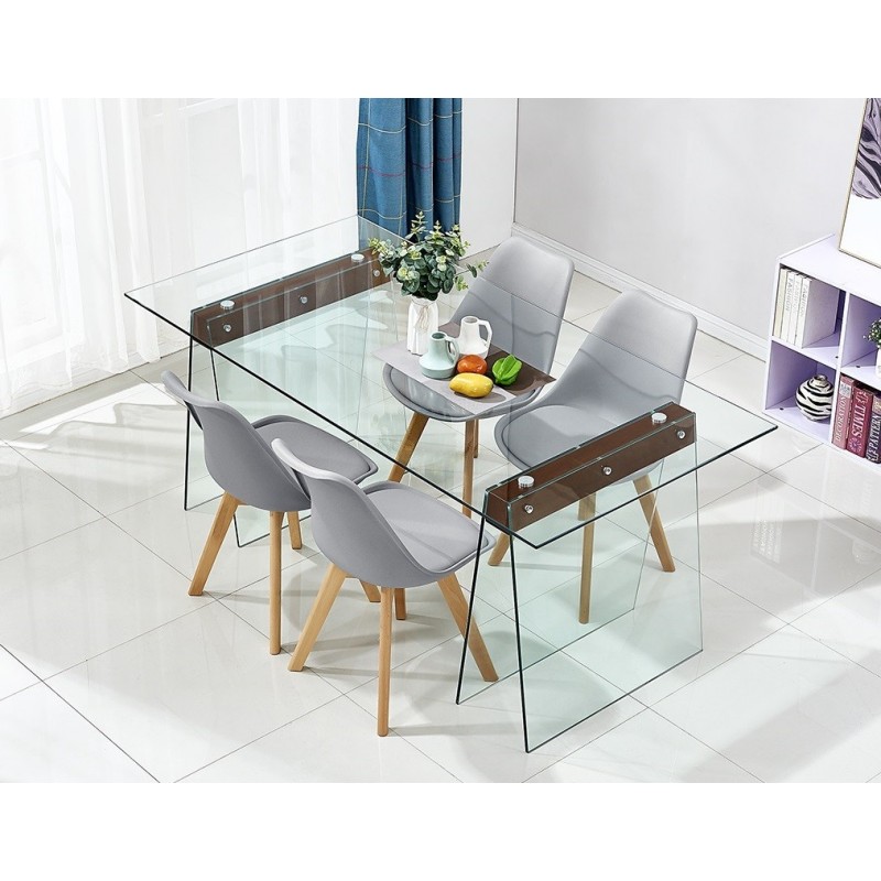 Mesa Monaco cristal transparente madera 200x90cm