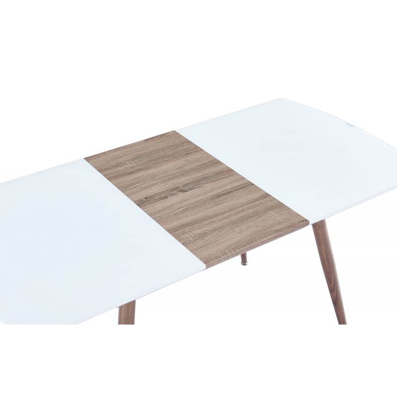 Mesa Oslo extensible madera blanco brillo cristal 140x180x80