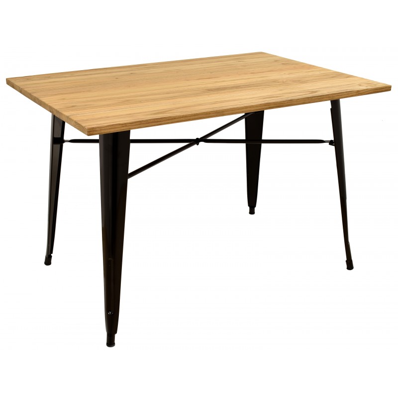 Mesa Tolix negro madera maciza 160cm