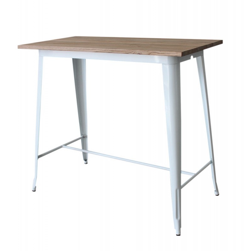 Mesa alta Tolix blanco madera maciza 120cm