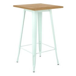 Mesa alta Tolix acero blanco madera olmo 60cm