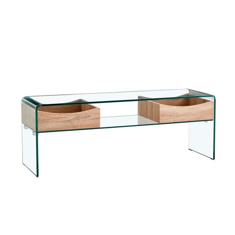 Mesa TV Libra cristal curvado con cajones 120x35cm