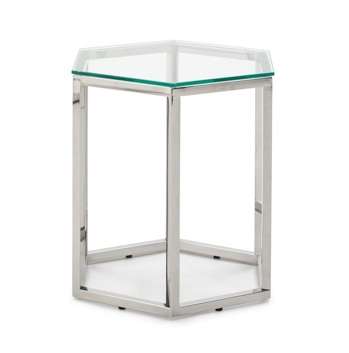 Mesa auxiliar acero inoxidable cristal hexagonal M-63