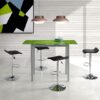 Conjunto de cocina mesa alta extensible cristal verde Mimes con taburetes tapizados