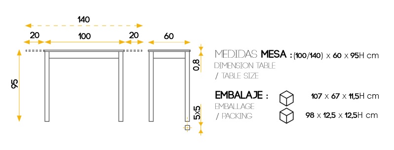 Mesa de cocina alta extensible Porto cristal blanco