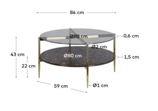 Mesa de centro Amanda de cristal y madera con efecto mármol 84 cm