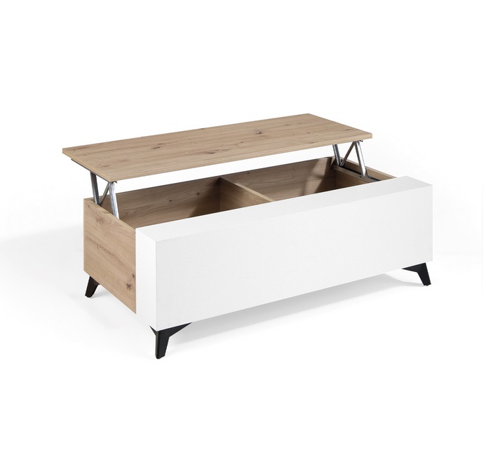 Mesa de centro elevable roble blanco polar Moritz 110x60