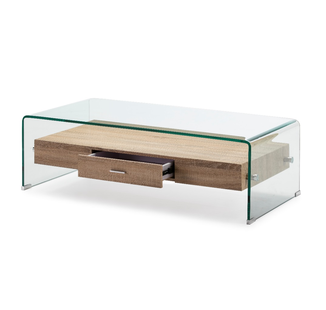 Mesa de centro nordica Sidney cristal bandeja roble 110x55