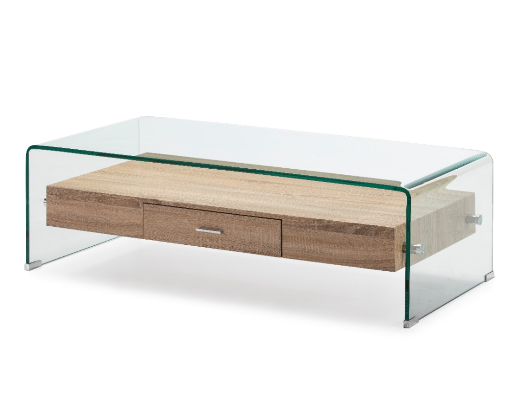 Mesa de centro nordica Sidney cristal bandeja roble 110x55