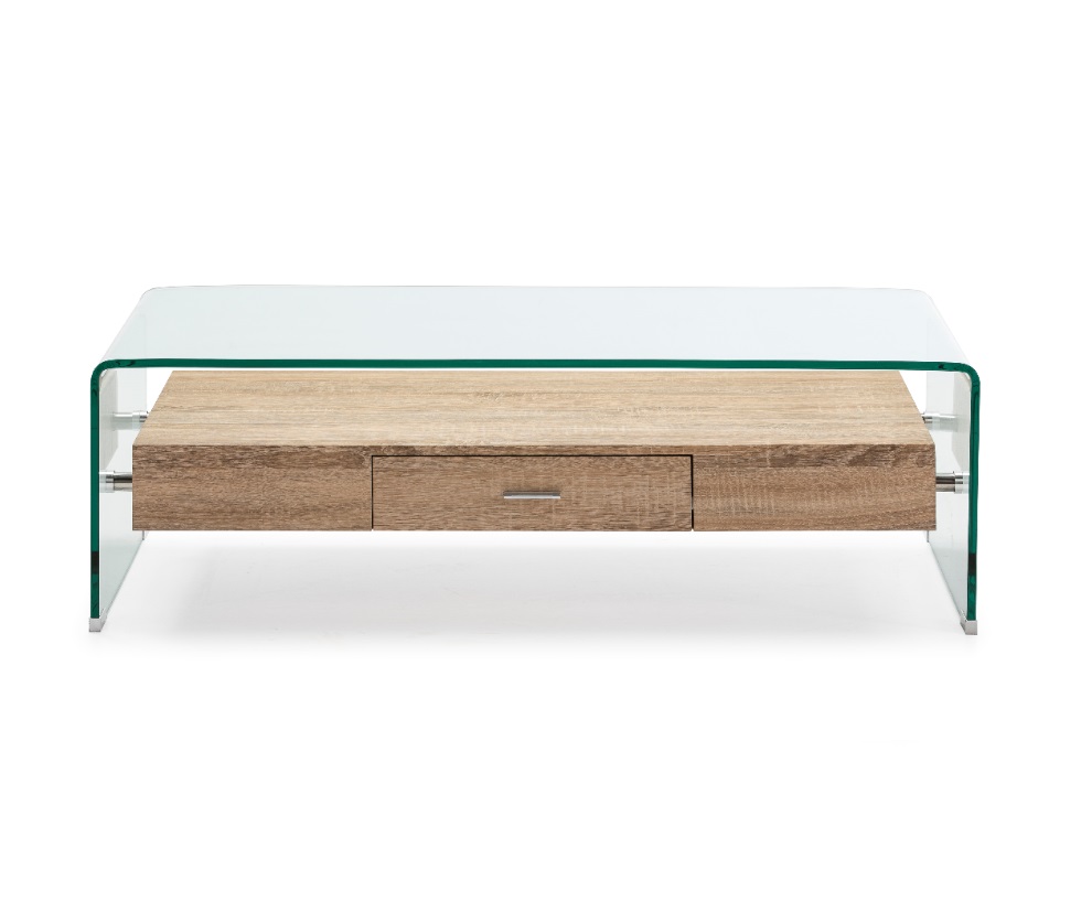 Mesa de centro nordica Sidney cristal bandeja roble 110x55