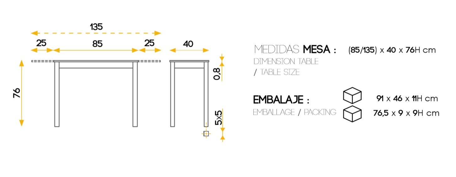 Mesa de cocina extensible Portugal cristal blanco