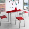 Conjunto de cocina mesa extensible Narbona cristal rojo 4 sillas luso rojo