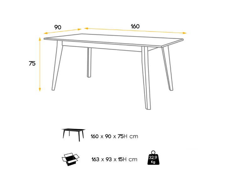 Mesa comedor roble patas blanco Moritz 160x90