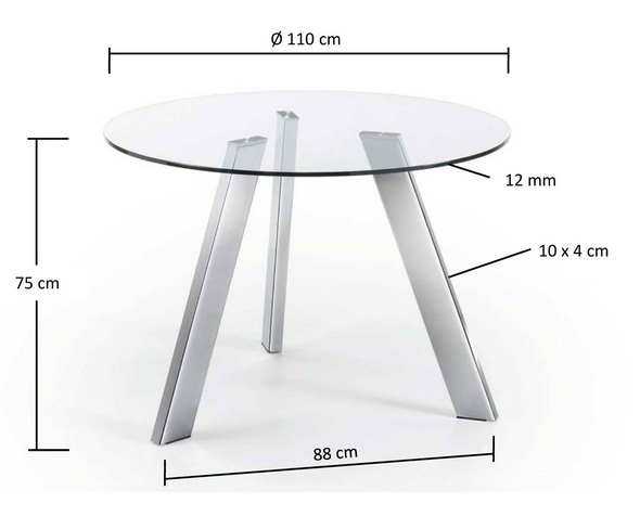 Mesa redonda cristal pies acero inox 110