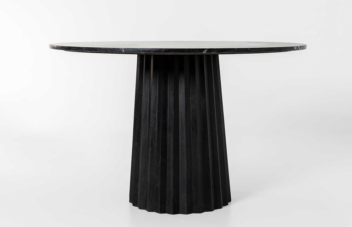 Mesa redonda mármol negro base madera negro 120 cm