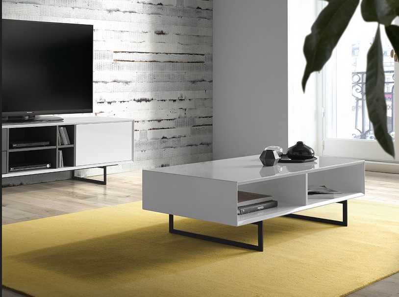 Mueble TV blanco brillo gris mate