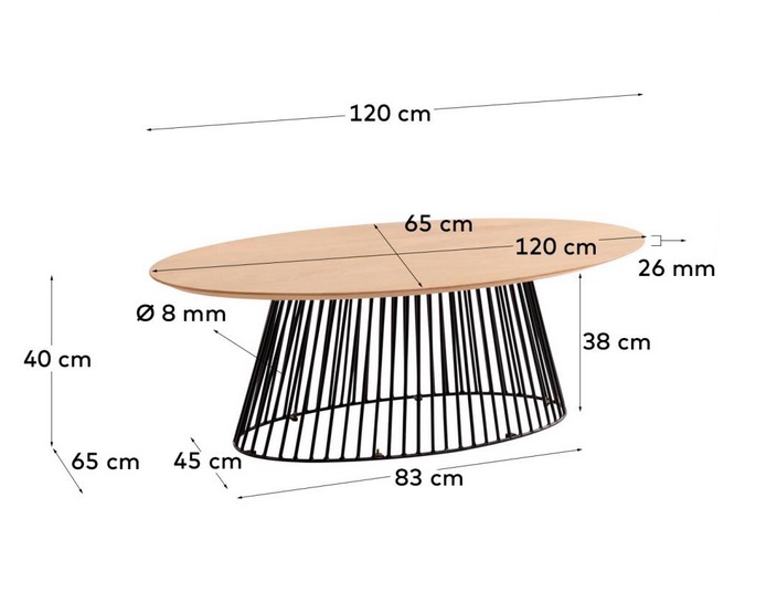 Mesa de centro Art oval madera natural 120x65