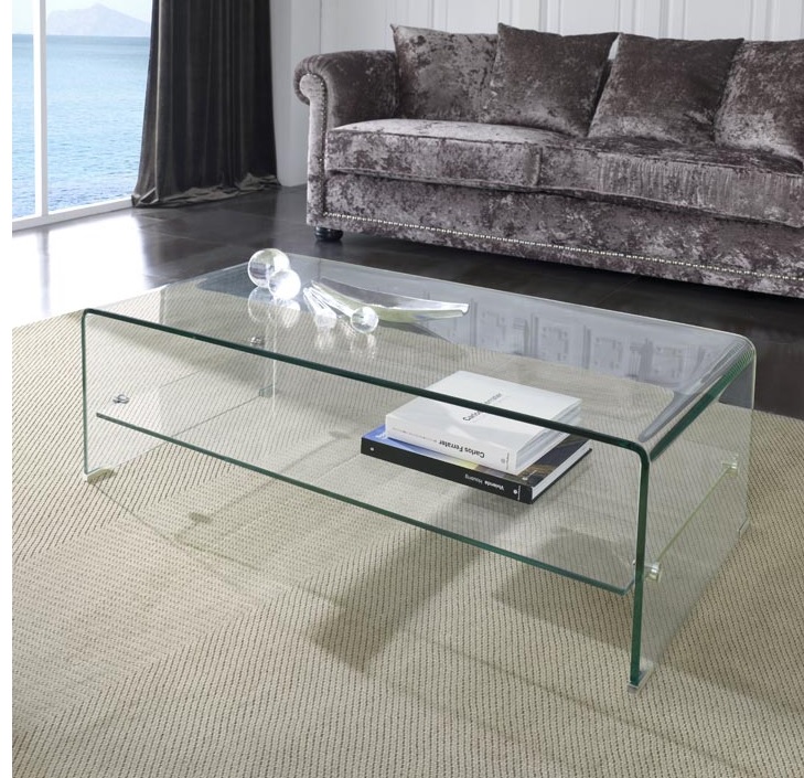 Mesa de centro cristal con balda 110x55