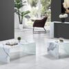 Mesa auxiliar cristal blanco efecto marmol 50x50