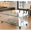 Mesa centro cristal con ruedas 120x60