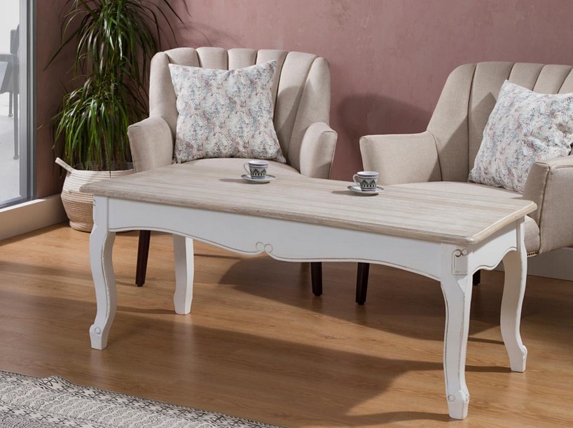 Mesa de sofa madera decapada blanco provenza 120x60 cm