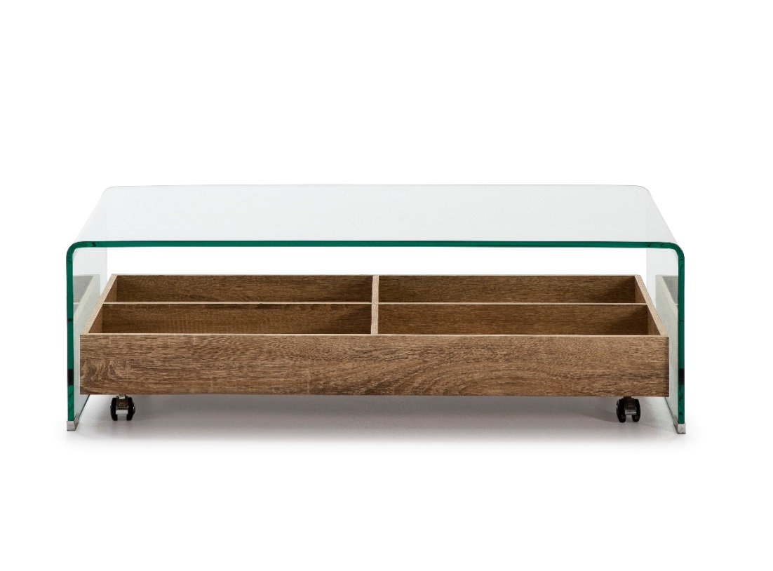 Mesa de centro Sidney cristal bandeja roble 110x55