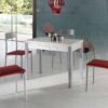 Conjunto de cocina mesa extensible MDF blanca con cajon Ceravey cuatro sillas luso