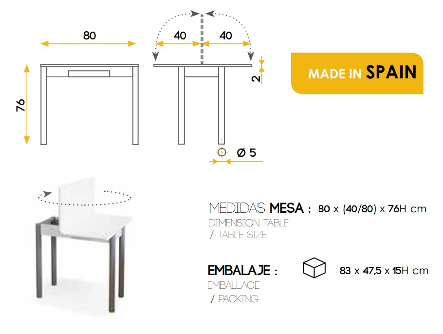 Conjunto de cocina mesa extensible blanca Corsa  sillas oporto