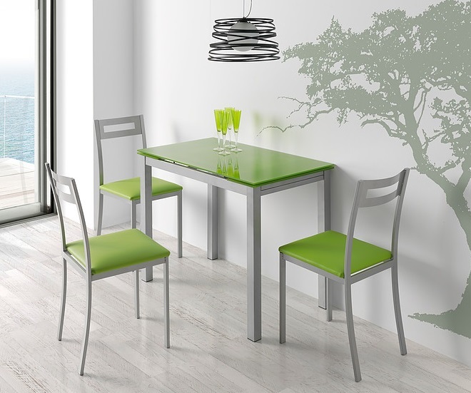 Conjunto de cocina mesa extensible cristal verde Mimes sillas oporto