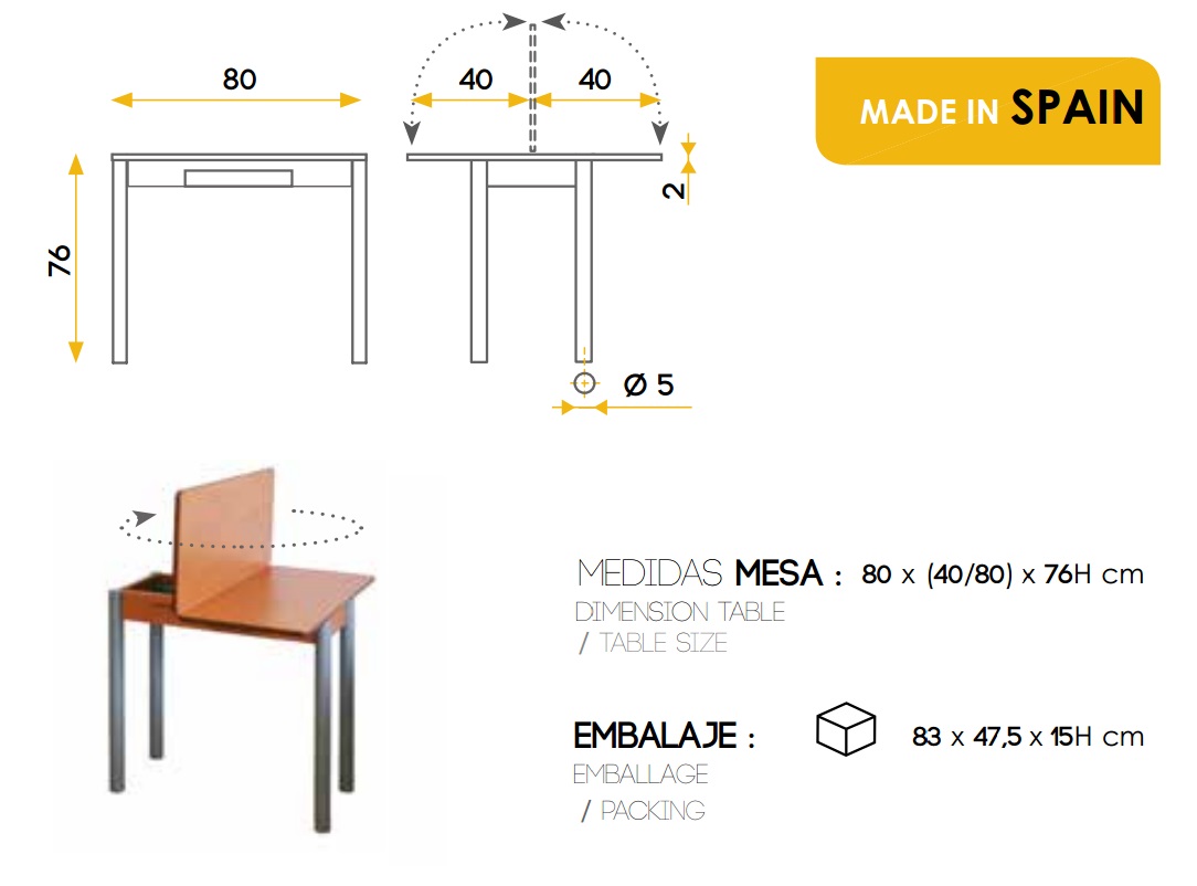 Mesa de cocina  extensible Nisa MDF cerezo 80x40-80 cm