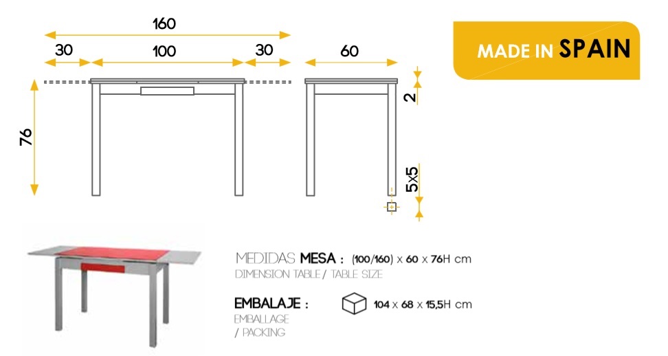 Conjunto de cocina mesa Amtibes MDF gris cristal rojo sillas oporto