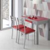 Conjunto de cocina mesa Amtibes MDF gris cristal rojo sillas oporto