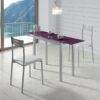 Conjunto de cocina mesa extensible Marboma cristal morado 2 sillas Faro