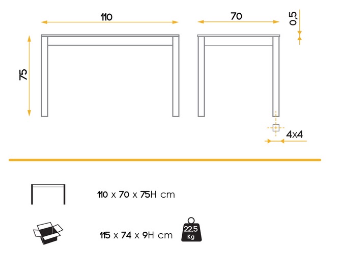 Mesa de cocina Berna blanco puro 110x70