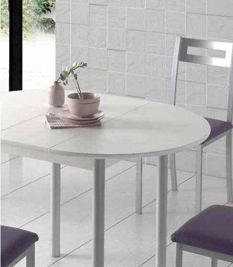 Mesa de cocina redonda extensible blanca 90-120 cm