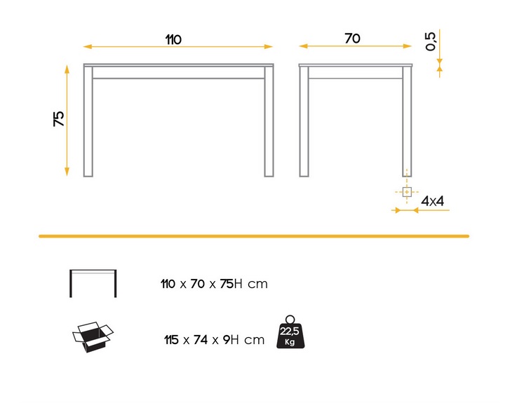 Mesa de cocina Berna cristal negro 110x70