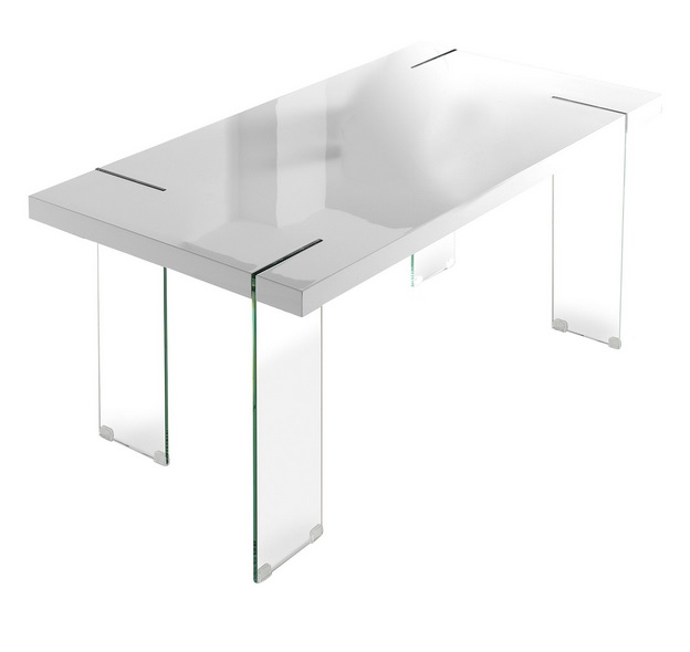 Mesa Grecia blanco brillo patas cristal 180x90