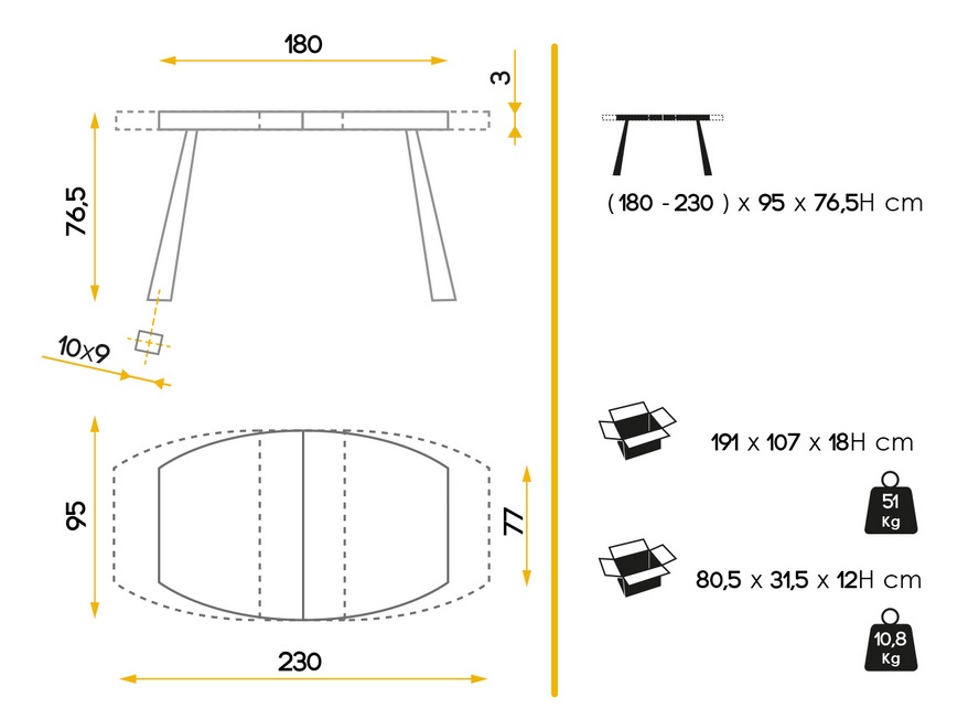 Mesa Oval blanco brillo extensible 180-230x95