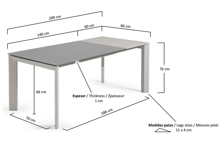 Mesa extensible lam cristal gris 140-200x90